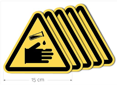 Señal Adhesiva Advertencia Materias Corrosivas 5 uds de 15 cm Pegatina Triangulo Amarillo Señalización Peligro